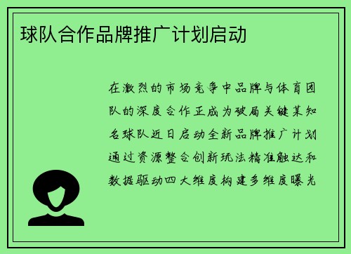 球队合作品牌推广计划启动